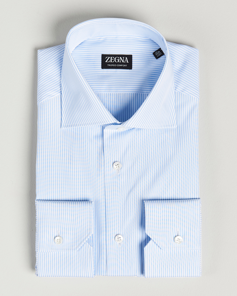 Uomini | Camicie | Zegna | Slim Fit Striped Dress Shirt Light Blue