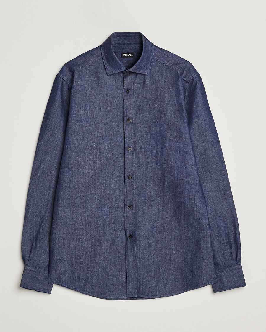 Uomini | Camicie | Zegna | Cotton/Linen Denim Shirt Dark Wash
