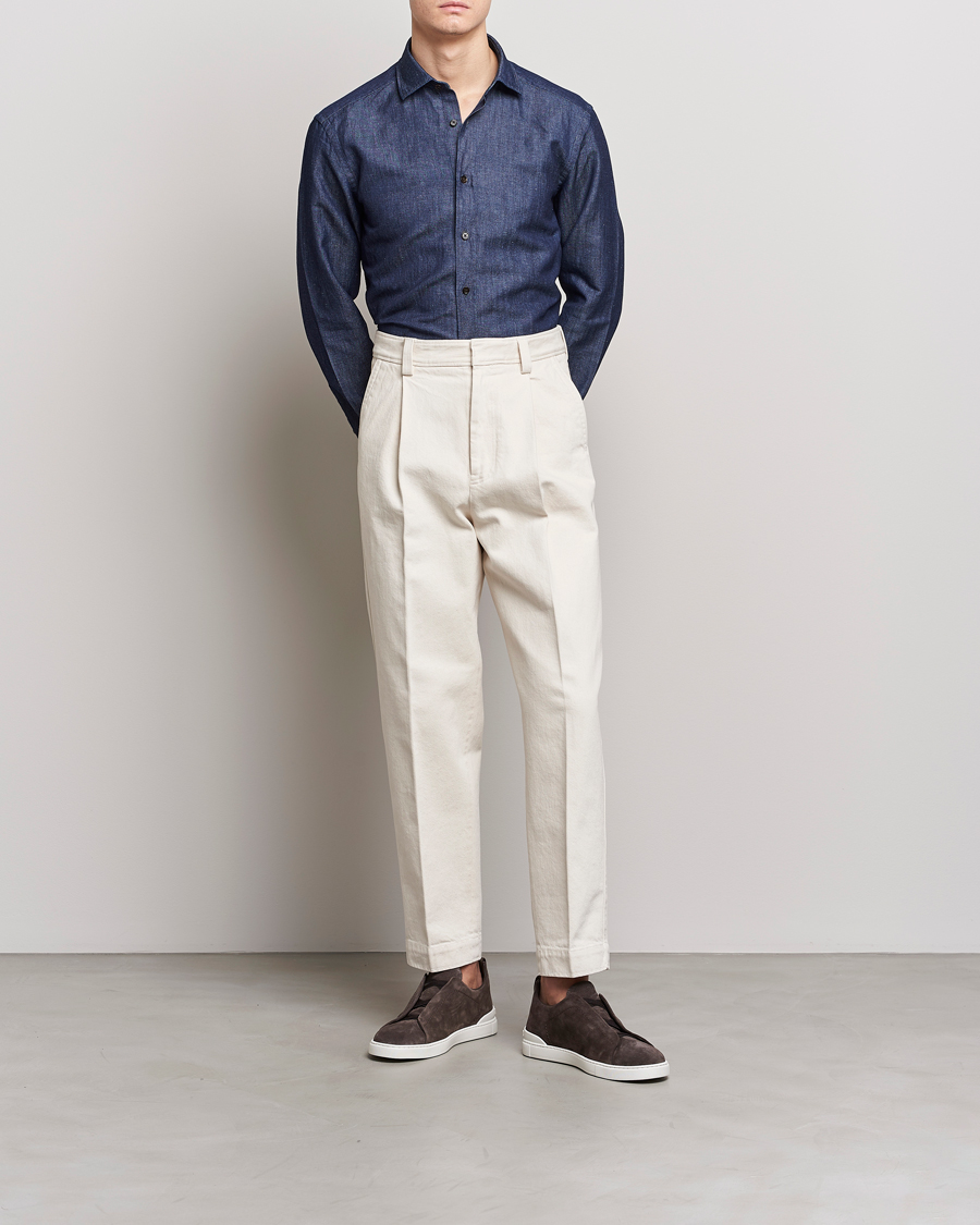 Uomini | Camicie | Zegna | Cotton/Linen Denim Shirt Dark Wash