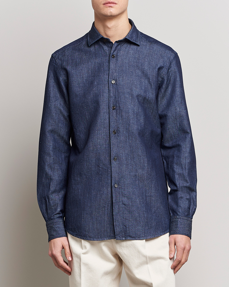 Uomini | Camicie | Zegna | Cotton/Linen Denim Shirt Dark Wash