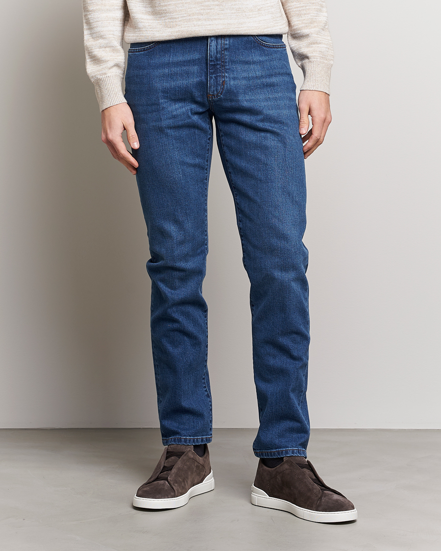 Uomini | Jeans | Zegna | Slim Fit Stretch Denim Jeans Stone Wash