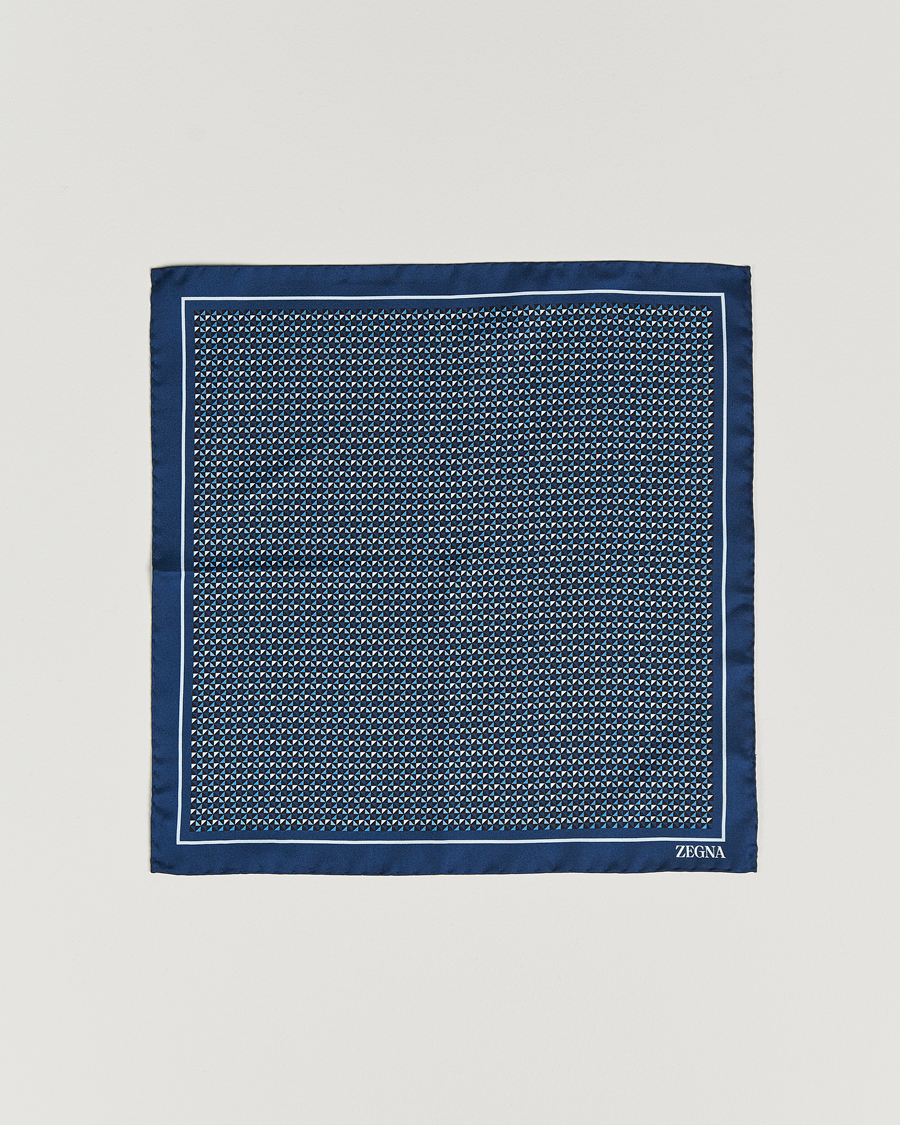 Uomini | Zegna Printed Silk Pochette Navy | Zegna | Printed Silk Pochette Navy