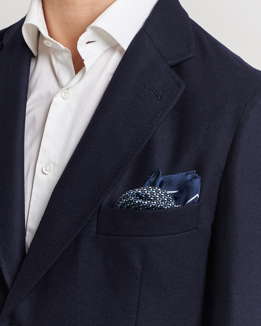 Uomini | Zegna Printed Silk Pochette Navy | Zegna | Printed Silk Pochette Navy