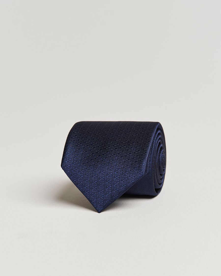 Uomini | Zegna Monogram Silk Tie Navy | Zegna | Monogram Silk Tie Navy
