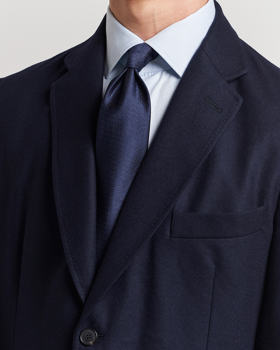 Uomini | Zegna Monogram Silk Tie Navy | Zegna | Monogram Silk Tie Navy