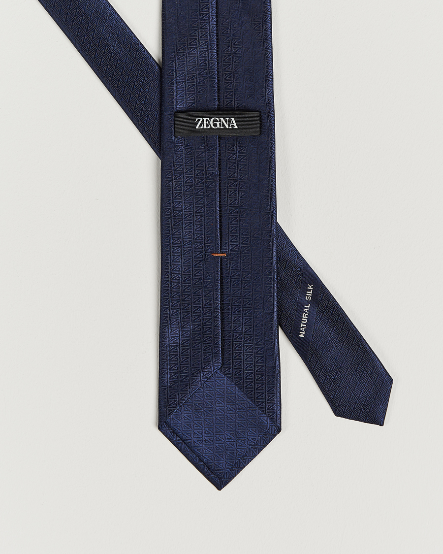 Uomini | Zegna Monogram Silk Tie Navy | Zegna | Monogram Silk Tie Navy