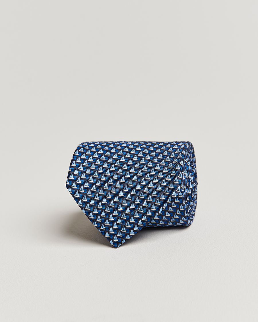 Uomini | Zegna Boat Printed Silk Tie Navy | Zegna | Boat Printed Silk Tie Navy