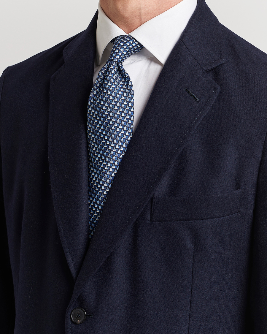 Uomini | Zegna Boat Printed Silk Tie Navy | Zegna | Boat Printed Silk Tie Navy