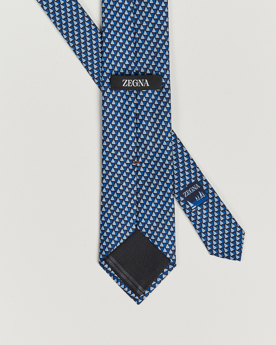 Uomini | Zegna Boat Printed Silk Tie Navy | Zegna | Boat Printed Silk Tie Navy