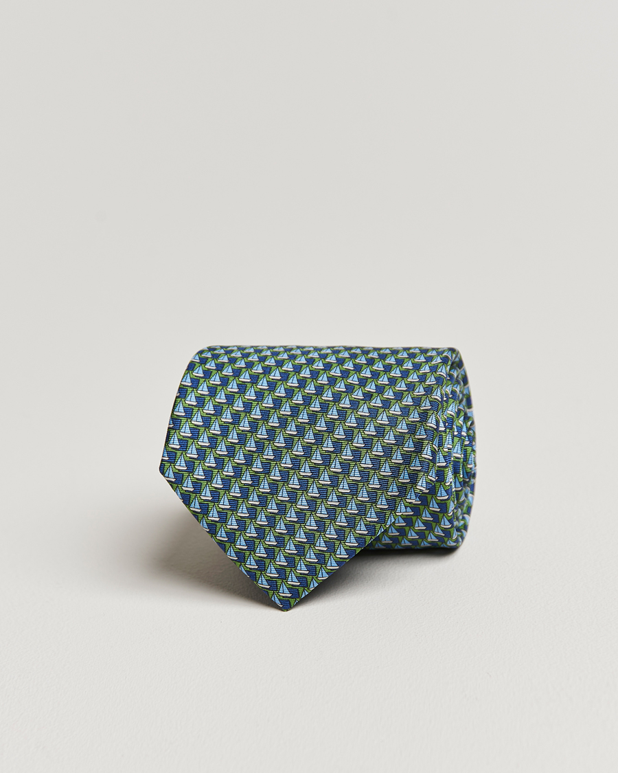 Uomini | Zegna Boat Printed Silk Tie Green | Zegna | Boat Printed Silk Tie Green