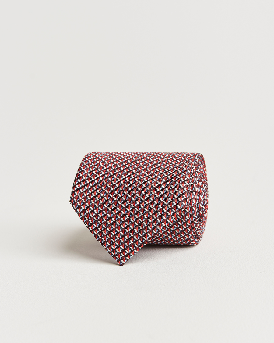 Uomini | Zegna Geometrical Print Silk Tie Red | Zegna | Geometrical Print Silk Tie Red