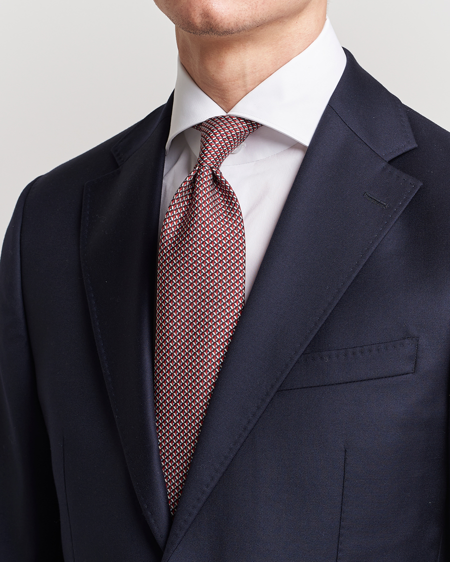 Uomini | Zegna Geometrical Print Silk Tie Red | Zegna | Geometrical Print Silk Tie Red