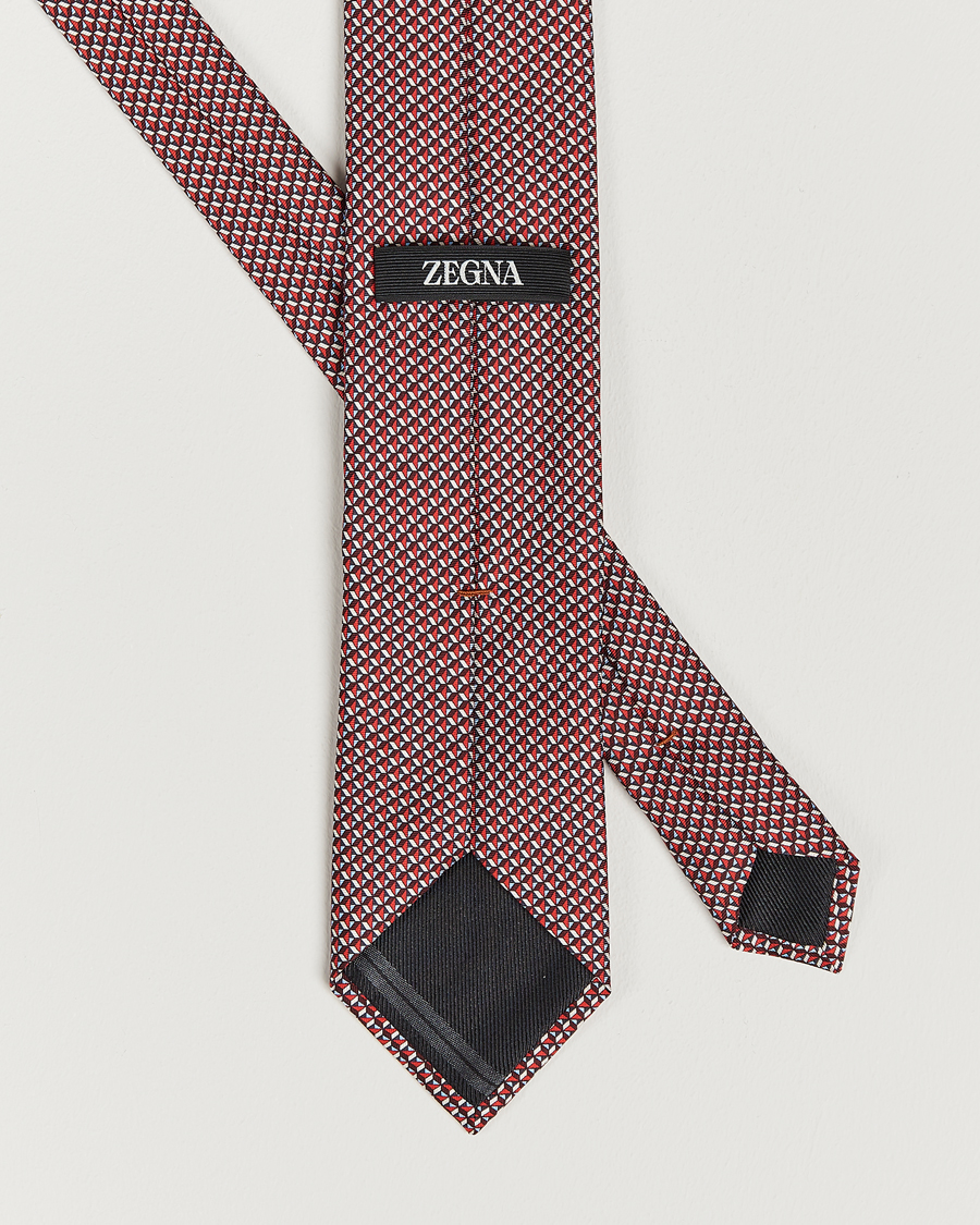 Uomini | Zegna Geometrical Print Silk Tie Red | Zegna | Geometrical Print Silk Tie Red