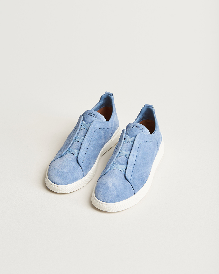 Uomini | Zegna Triple Stitch Sneakers Light Blue Suede | Zegna | Triple Stitch Sneakers Light Blue Suede