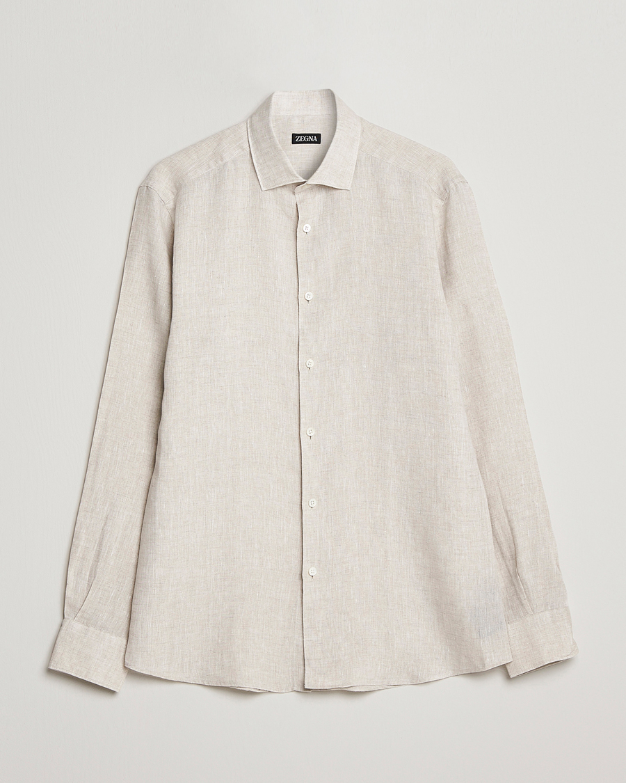 Uomini | Camicie | Zegna | Slim Fit Linen Shirt Light Beige