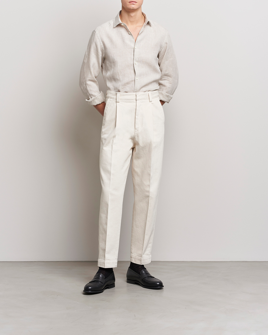 Uomini | Camicie | Zegna | Slim Fit Linen Shirt Light Beige