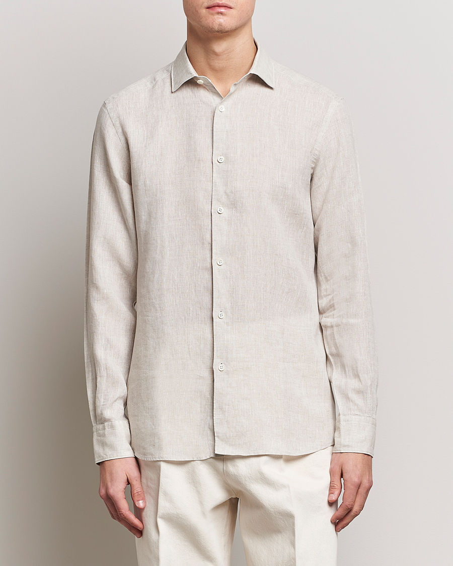 Uomini | Camicie | Zegna | Slim Fit Linen Shirt Light Beige
