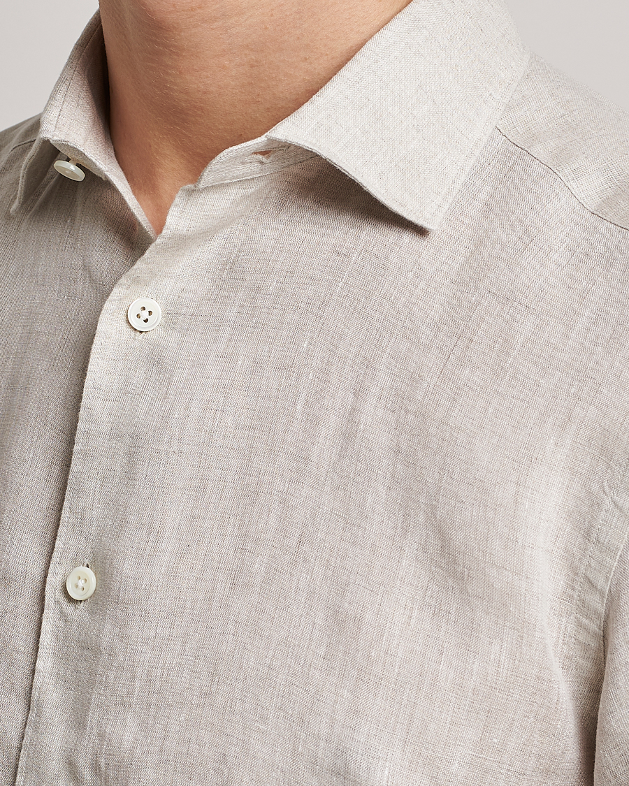 Uomini | Camicie | Zegna | Slim Fit Linen Shirt Light Beige
