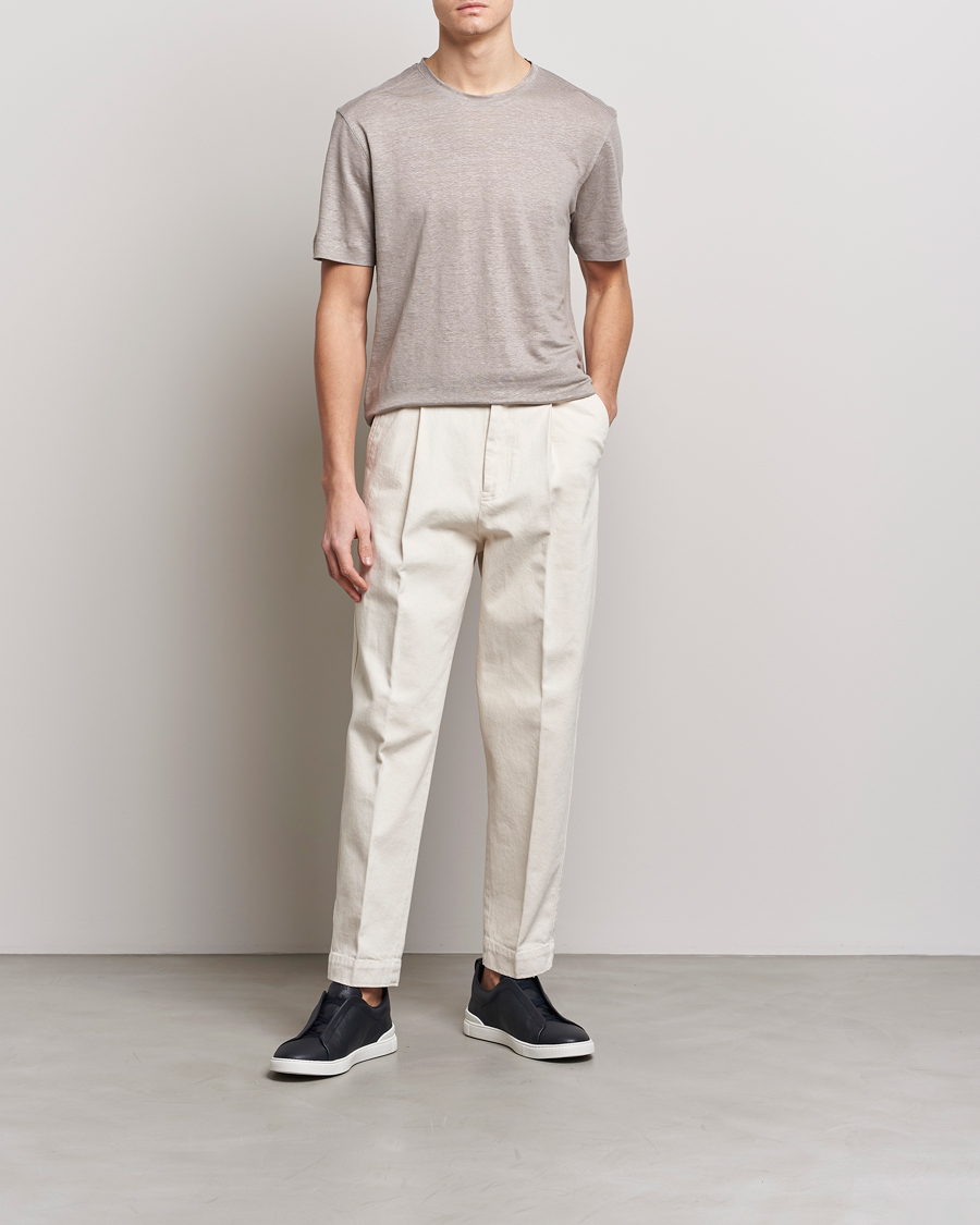 Uomini | T-shirt | Zegna | Pure Linen T-Shirt Taupe