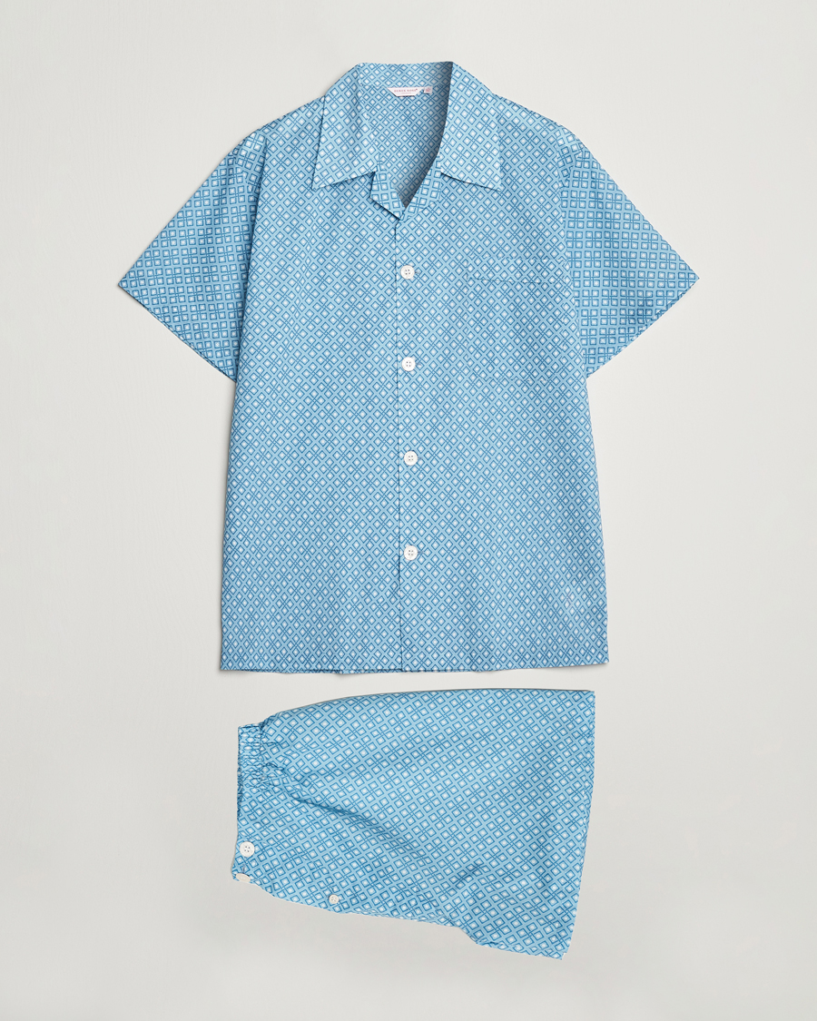 Uomini | Accappatoi & Pigiami | Derek Rose | Shortie Printed Cotton Pyjama Set Blue
