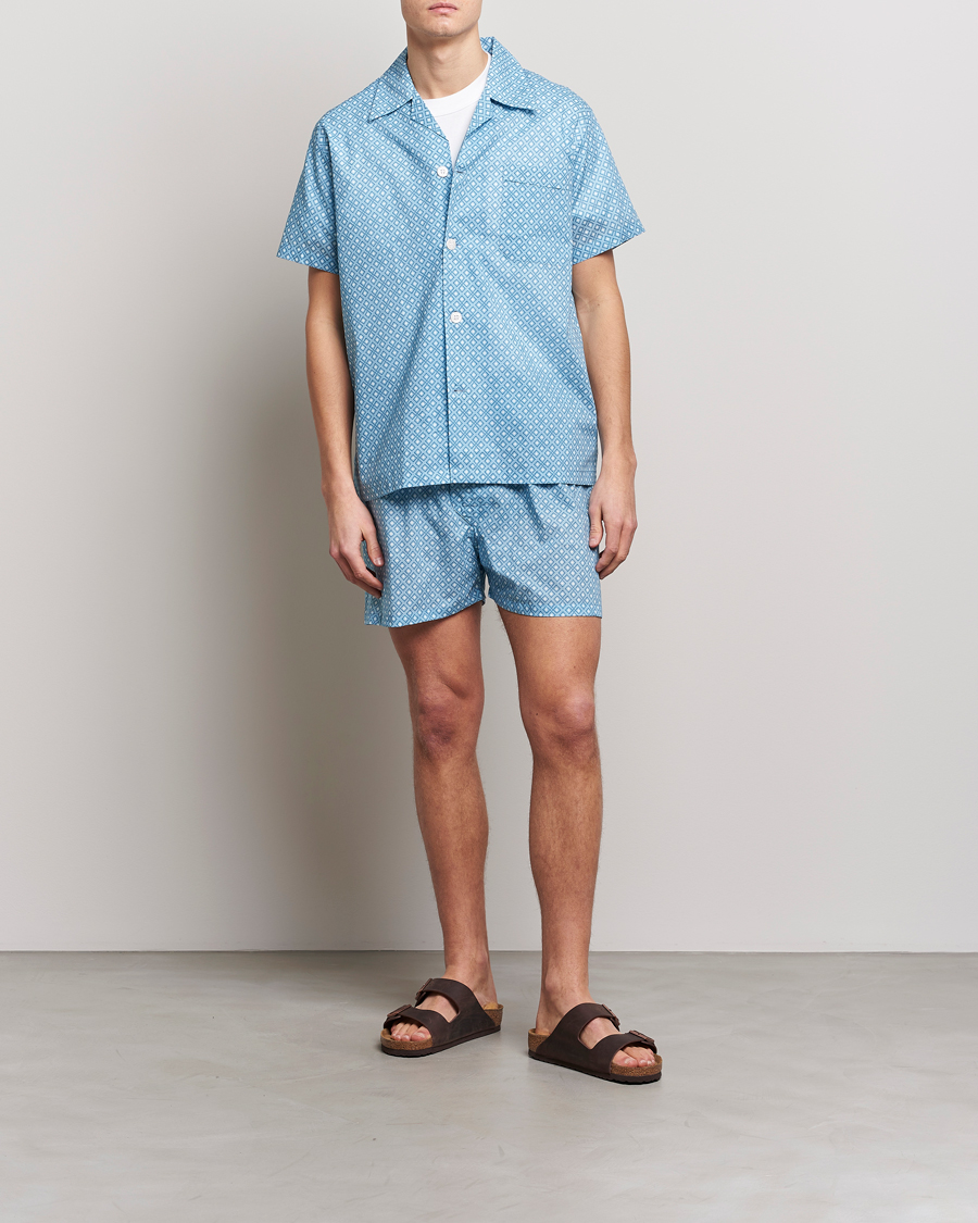 Uomini | Accappatoi & Pigiami | Derek Rose | Shortie Printed Cotton Pyjama Set Blue