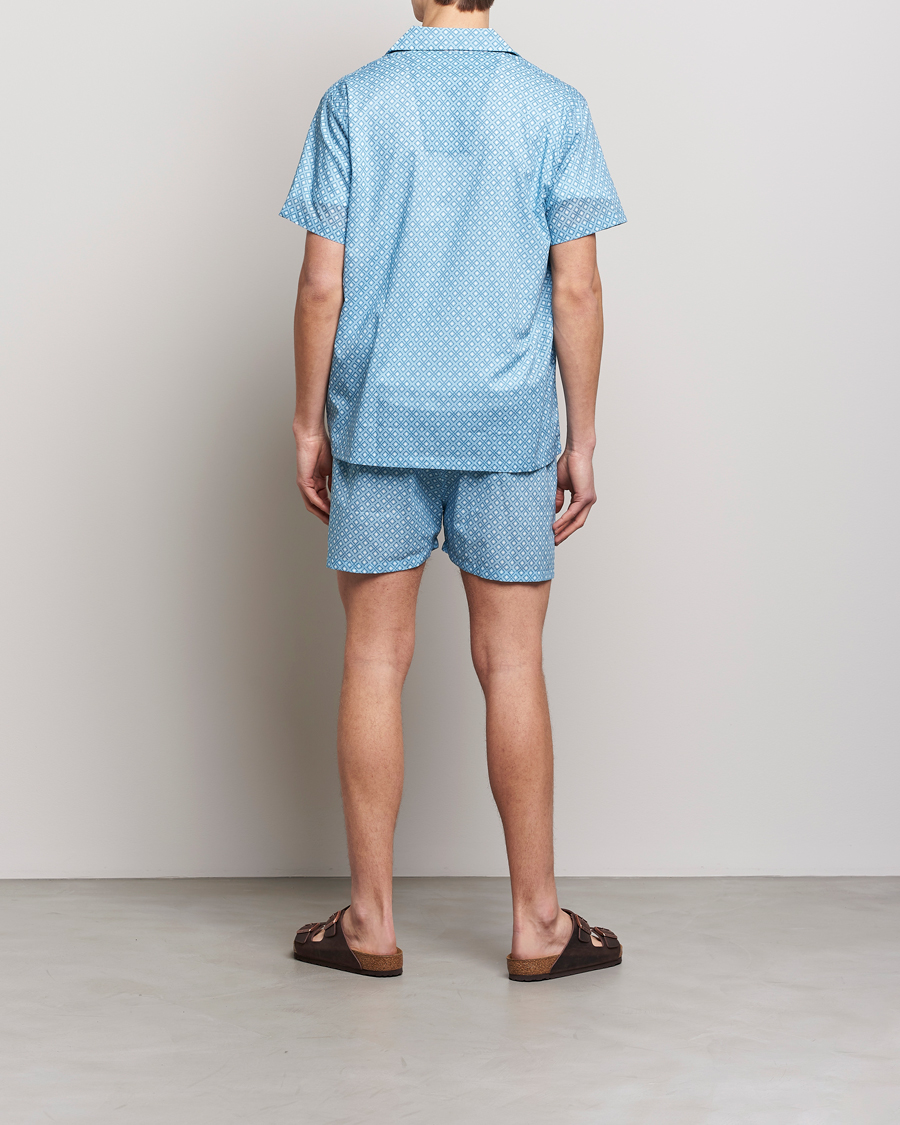 Uomini | Accappatoi & Pigiami | Derek Rose | Shortie Printed Cotton Pyjama Set Blue