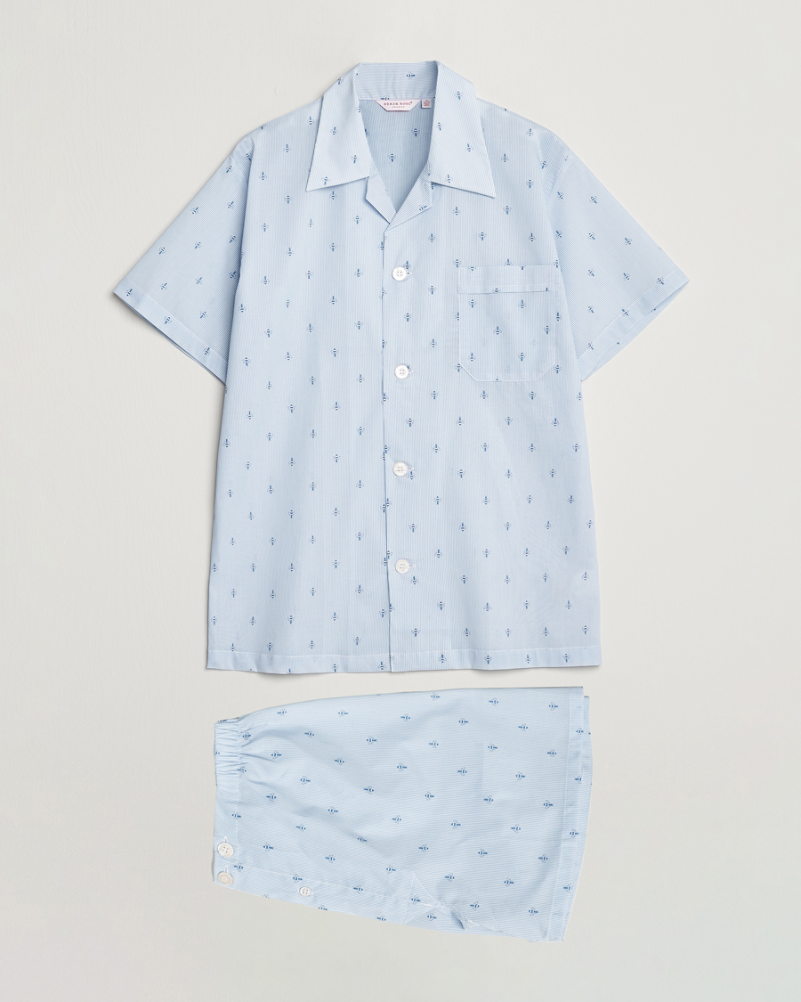 Uomini | Accappatoi & Pigiami | Derek Rose | Shortie Printed Cotton Pyjama Set Blue