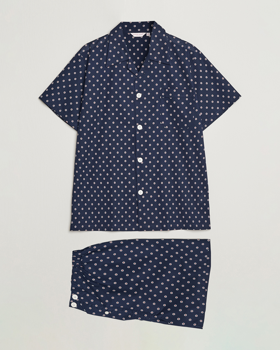 Uomini | Accappatoi & Pigiami | Derek Rose | Shortie Printed Cotton Pyjama Set Navy