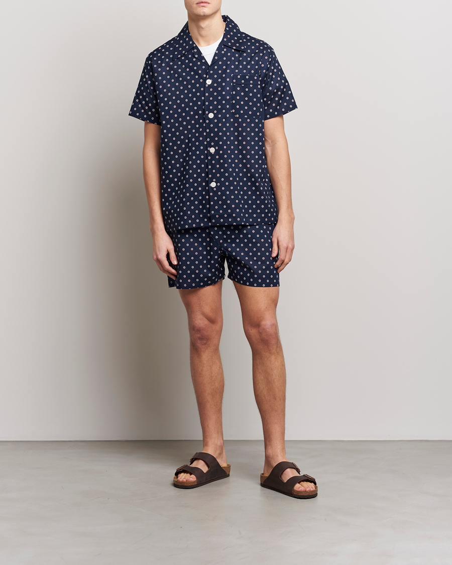 Uomini | Accappatoi & Pigiami | Derek Rose | Shortie Printed Cotton Pyjama Set Navy