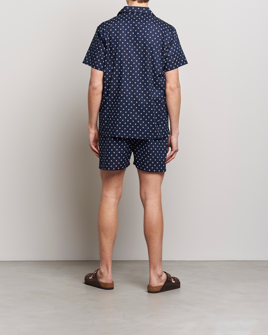 Uomini | Accappatoi & Pigiami | Derek Rose | Shortie Printed Cotton Pyjama Set Navy