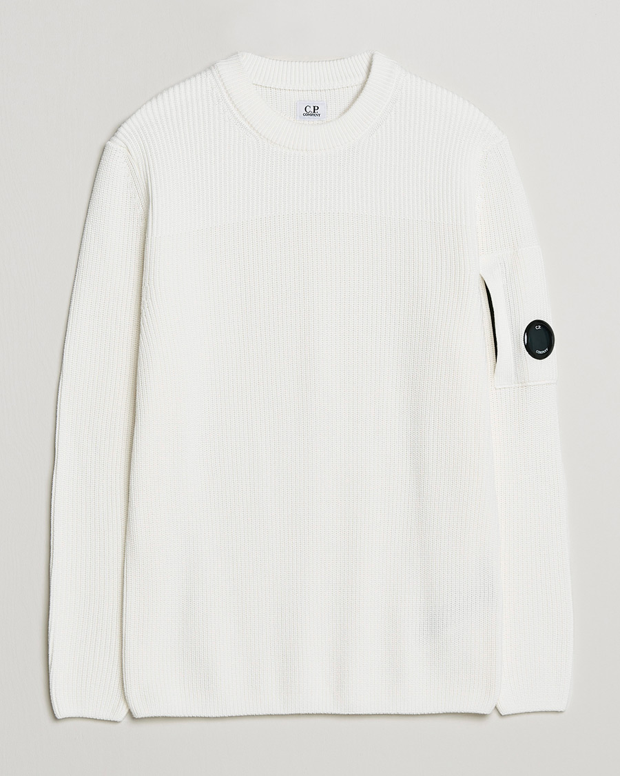 Uomini | Maglieria | C.P. Company | Sea Island Knitted Cotton Crew Neck White