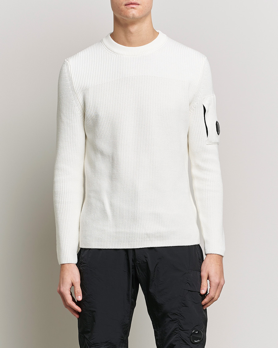Uomini | Maglieria | C.P. Company | Sea Island Knitted Cotton Crew Neck White