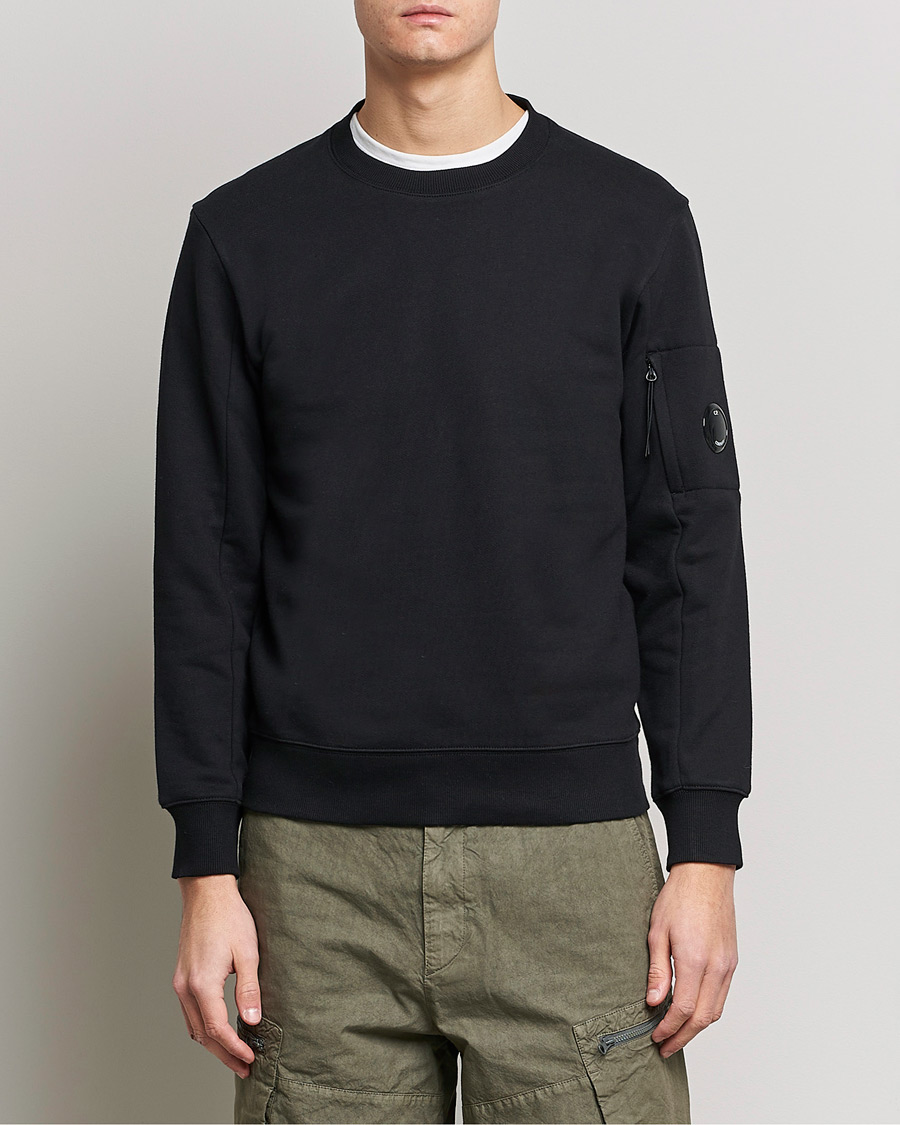 Uomini | Maglieria | C.P. Company | Diagonal Raised Fleece Lens Sweatshirt Black