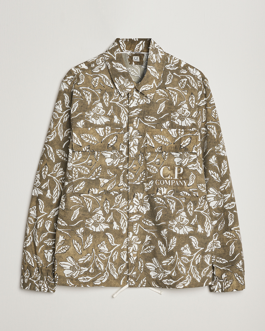Uomini | Camicie | C.P. Company | Garment Dyed Printed Popline Overshirt Olive