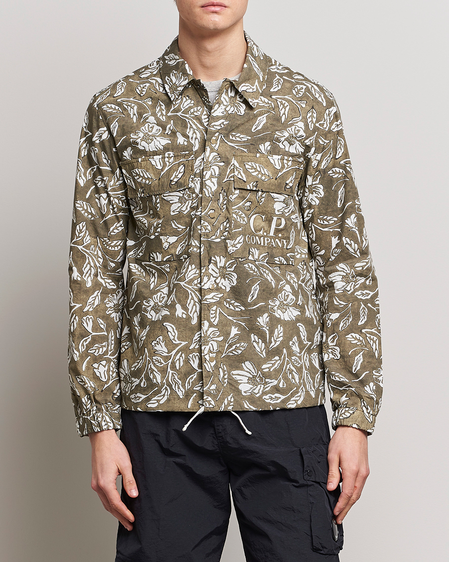 Uomini | Camicie | C.P. Company | Garment Dyed Printed Popline Overshirt Olive