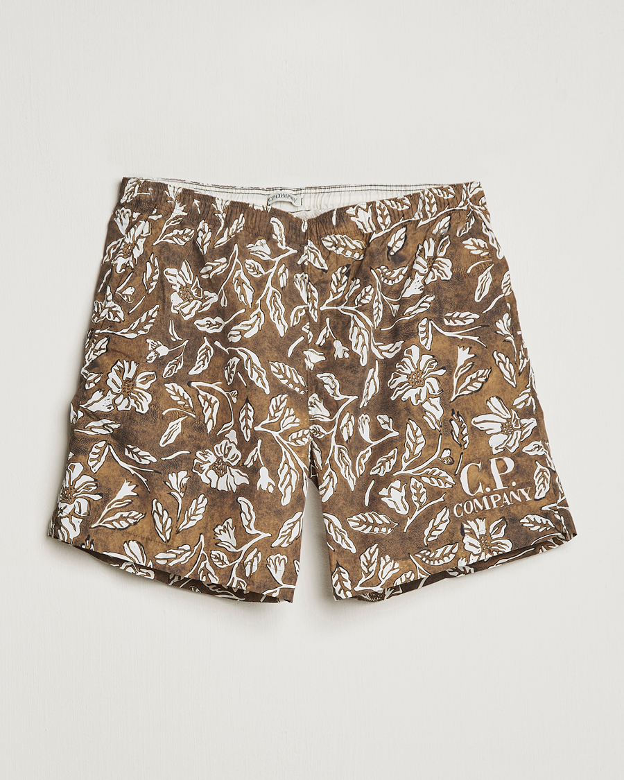 Uomini | Costumi da bagno | C.P. Company | Garment Dyed Flatt Nylon Printed Swimshorts Olive