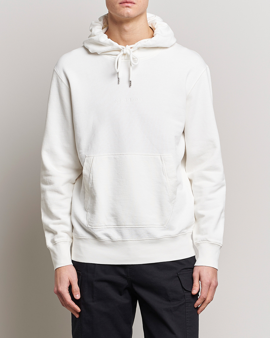 Uomini | Maglieria | C.P. Company | Garment Dyed Cotton Fleece Printed Hood White