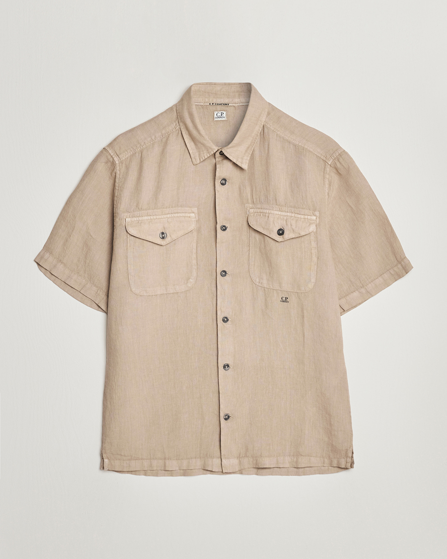 Uomini | Camicie | C.P. Company | Short Sleeve Pocket Linen Shirt Taupe