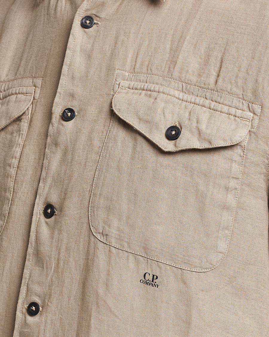 Uomini | Camicie | C.P. Company | Short Sleeve Pocket Linen Shirt Taupe