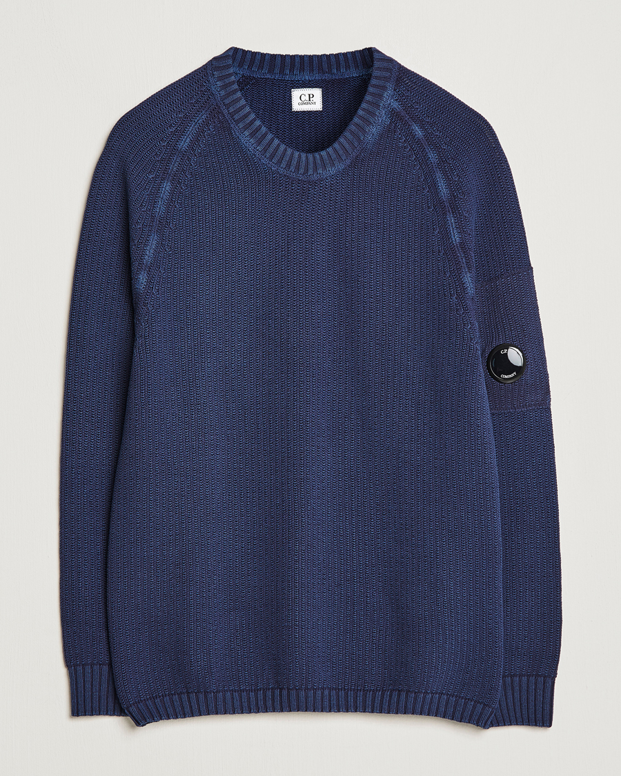 Uomini | Maglieria | C.P. Company | Cotton Crepe Special Dyed Knitted Crewneck Navy