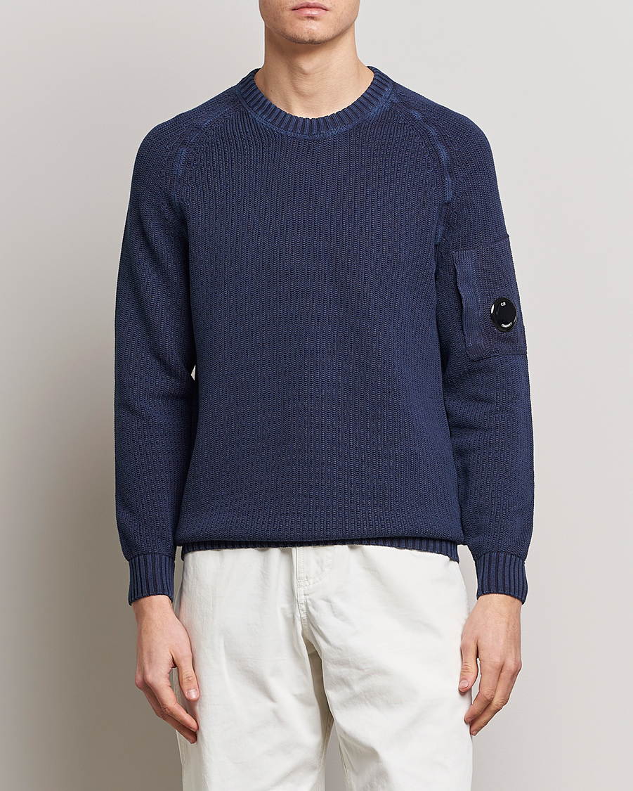 Uomini | Maglieria | C.P. Company | Cotton Crepe Special Dyed Knitted Crewneck Navy