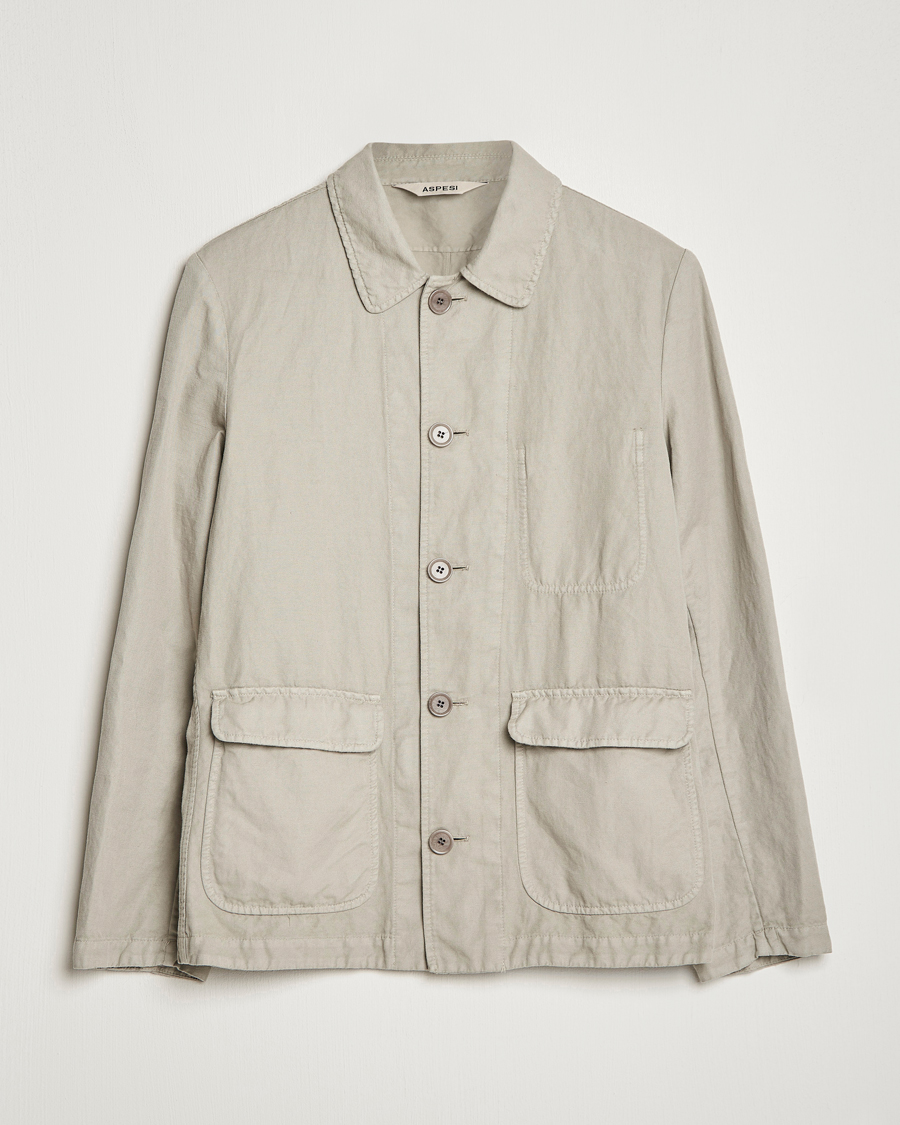 Uomini | Giacche | Aspesi | Tadao Cotton/Linen Shirt Jacket Khaki