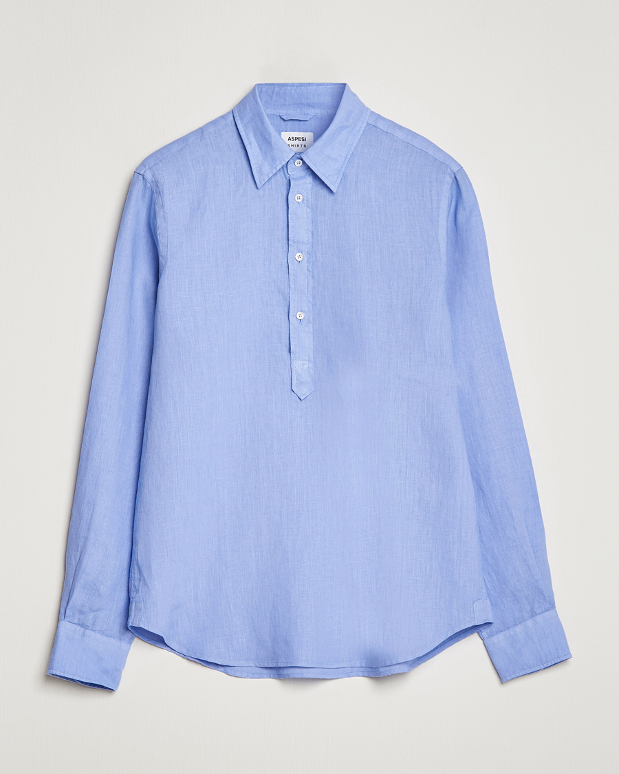 Uomini | Camicie | Aspesi | Linen Popover Shirt Light Blue
