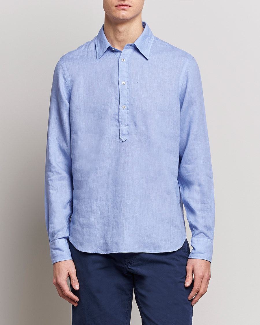 Uomini | Camicie | Aspesi | Linen Popover Shirt Light Blue