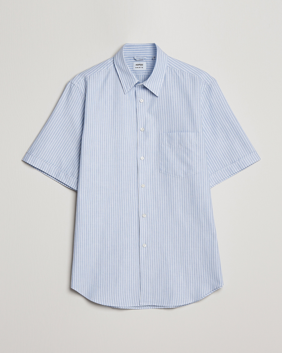 Uomini | Camicie | Aspesi | Striped Oxford Camp Shirt Light Blue