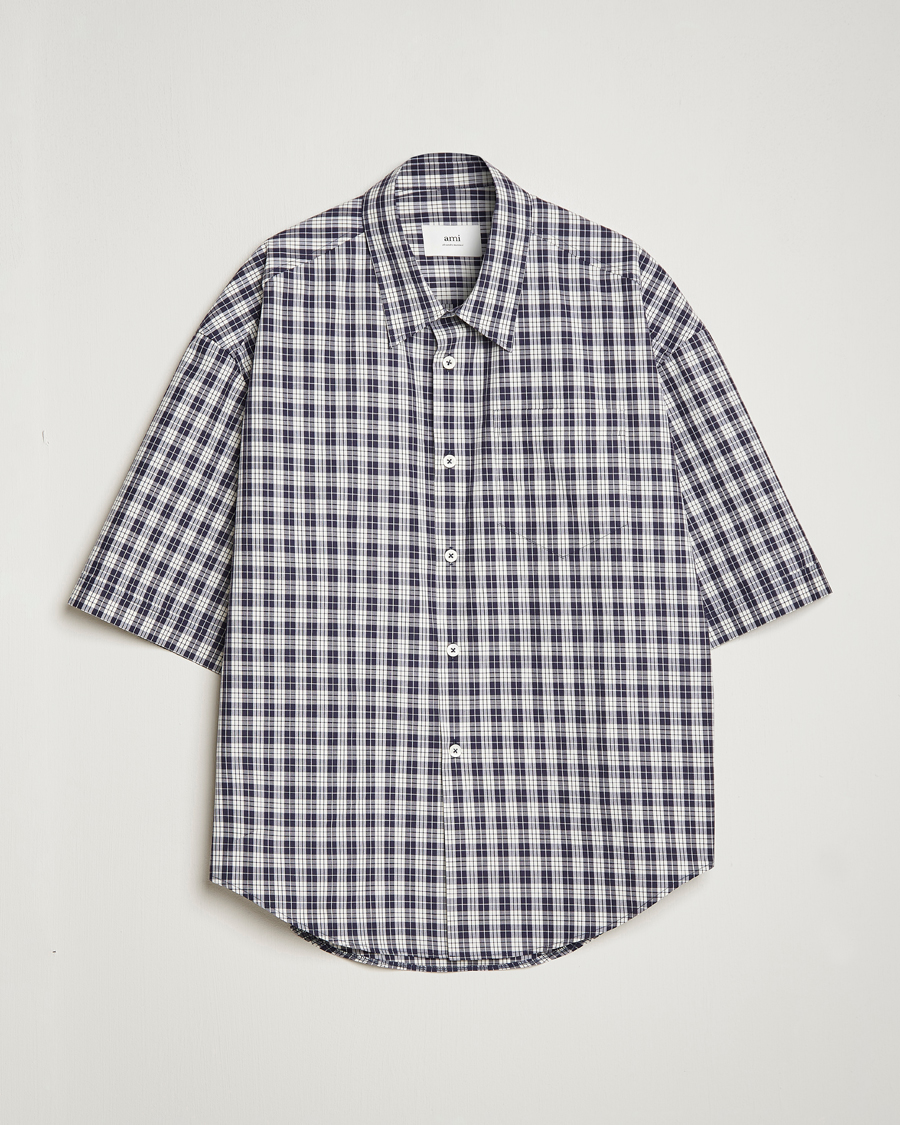 Uomini | Camicie | AMI | Boxy Fit Short Sleeve Shirt Navy Check
