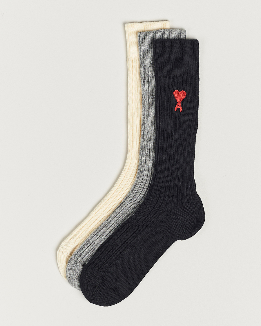 Uomini | Biancheria intima | AMI | 3-Pack Heart Socks White/Grey/Black