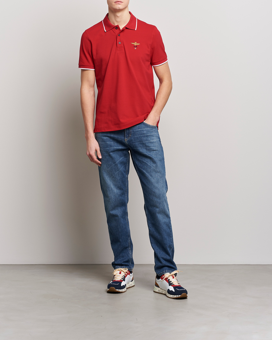 Uomini | Polo | Aeronautica Militare | Garment Dyed Cotton Polo Red