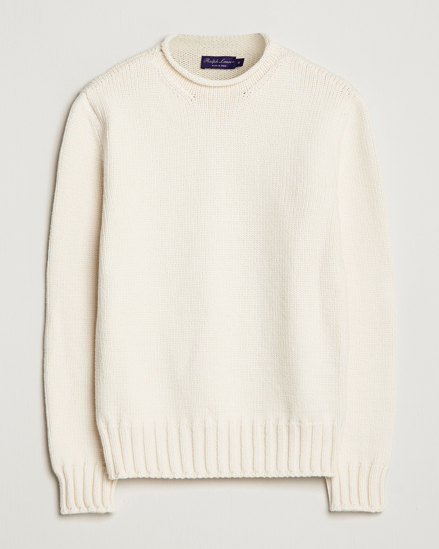 Uomini | Maglieria | Ralph Lauren Purple Label | Caged Cotton Rib Sweater Natural