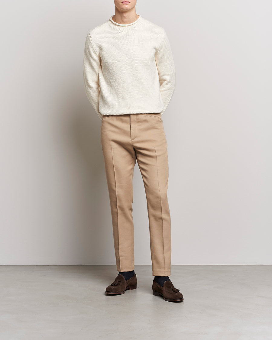 Uomini | Maglieria | Ralph Lauren Purple Label | Caged Cotton Rib Sweater Natural